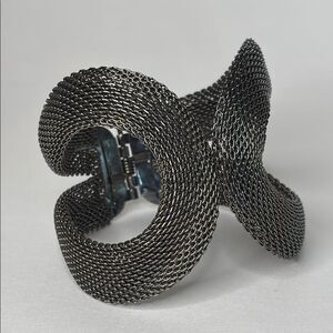 Dark Gray Metal Mesh Cuff Statement Bracelet